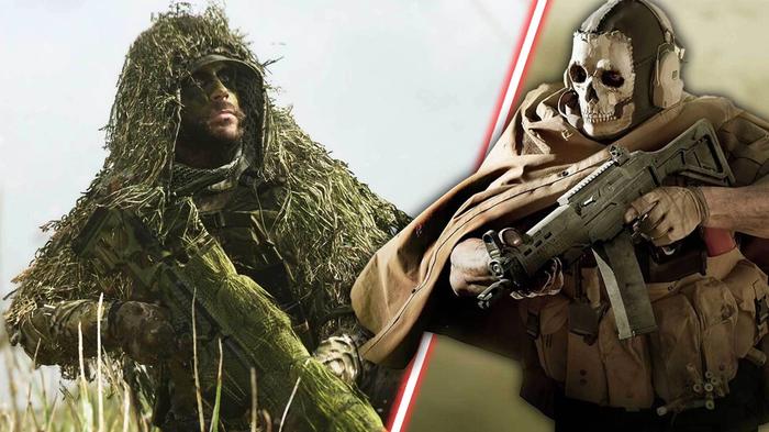 Image showing Warzone player wearing ghillie suit and Ghost from Modern Warfare