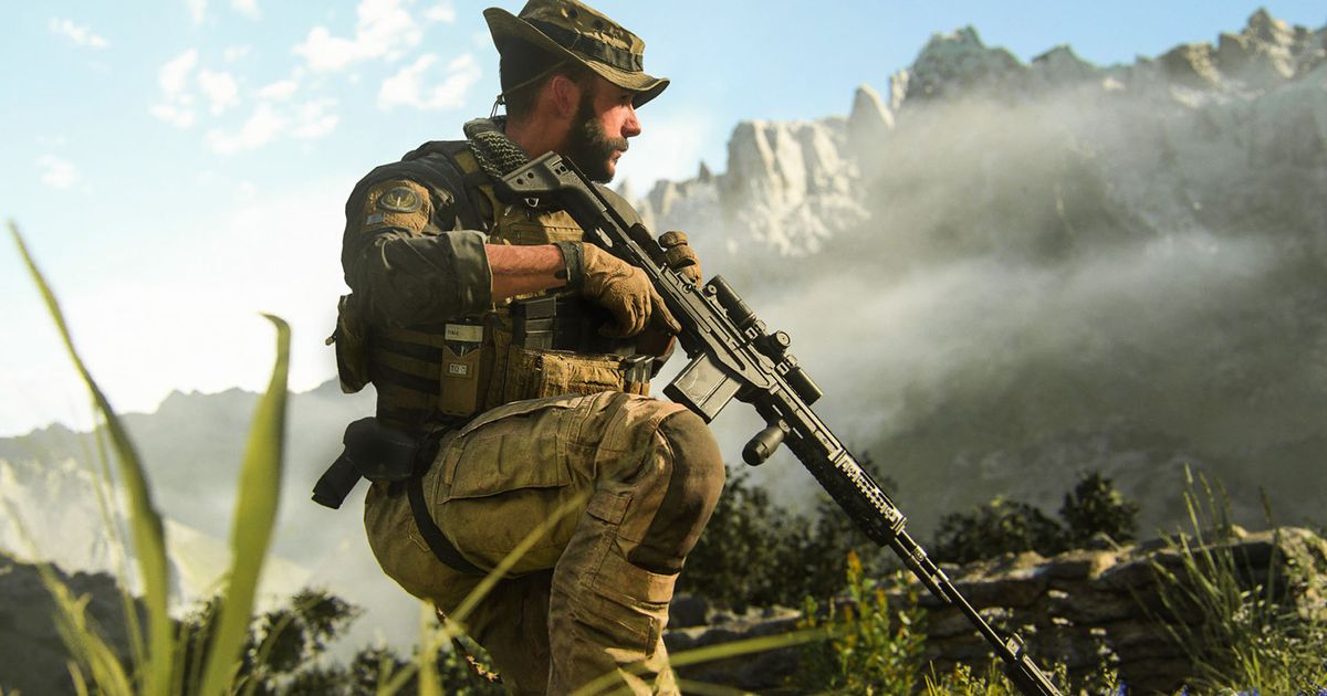 Modern Warfare 3 Captain Price kneeling in grass while holding sniper rifle