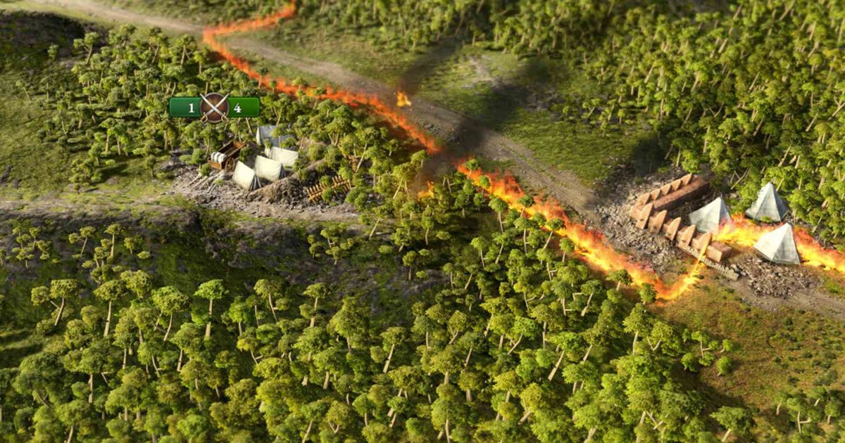 A burning, combat-ridden forest in Victoria 3.