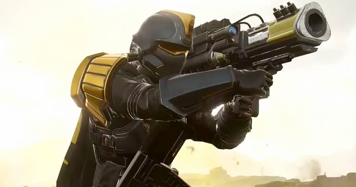 Helldivers 2 player aiming with weapon