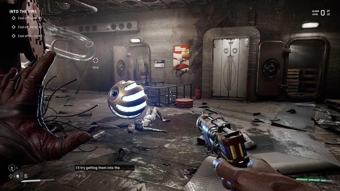 The player character holding an orb in Atomic Heart.