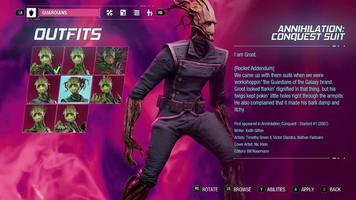 Guardians of the Galaxy Annihilation Conquest outfit Groot