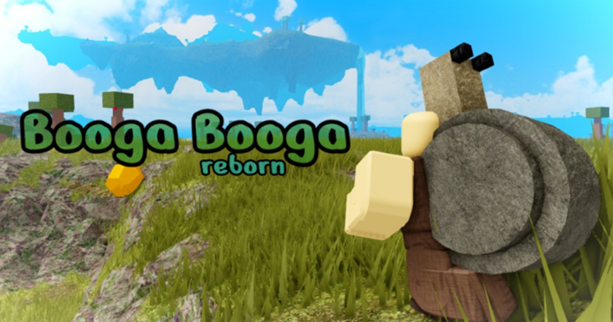 "Booga Booga reborn" - Roblox man with snail on his back crawls through a field