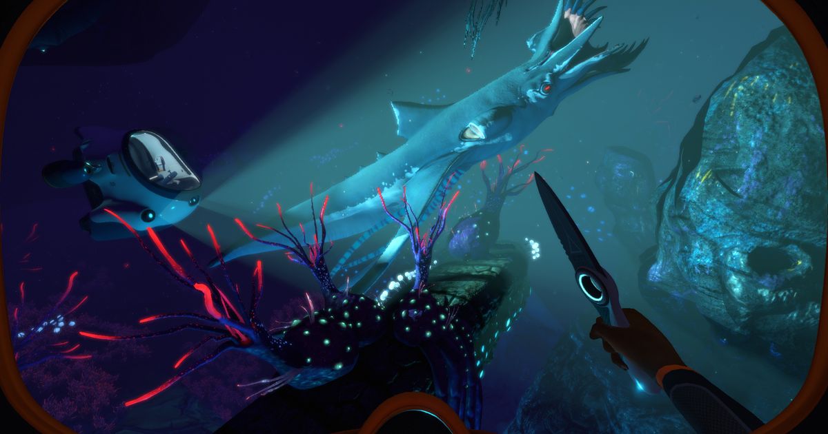 A giant squid-like creature at the very bottom of the ocean in Subnautica