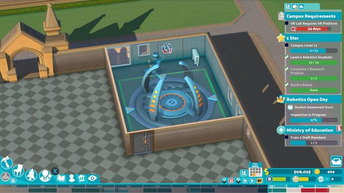 Image of the player rotating a VR Platform in Two Point Campus.