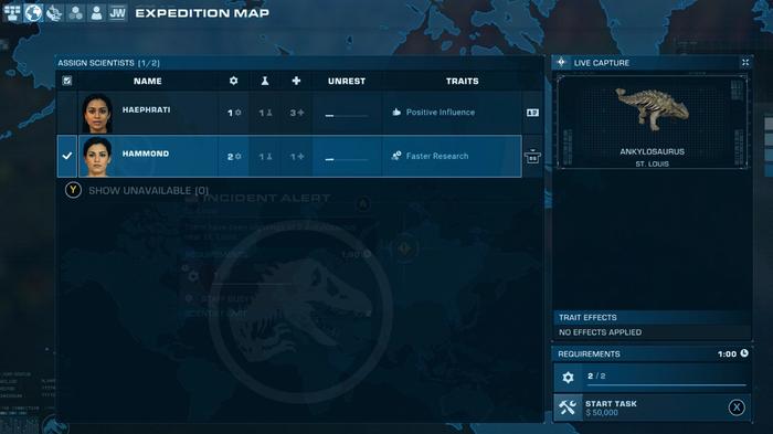 Jurassic World Evolution 2 Assigning Scientists to oversee capture expedition
