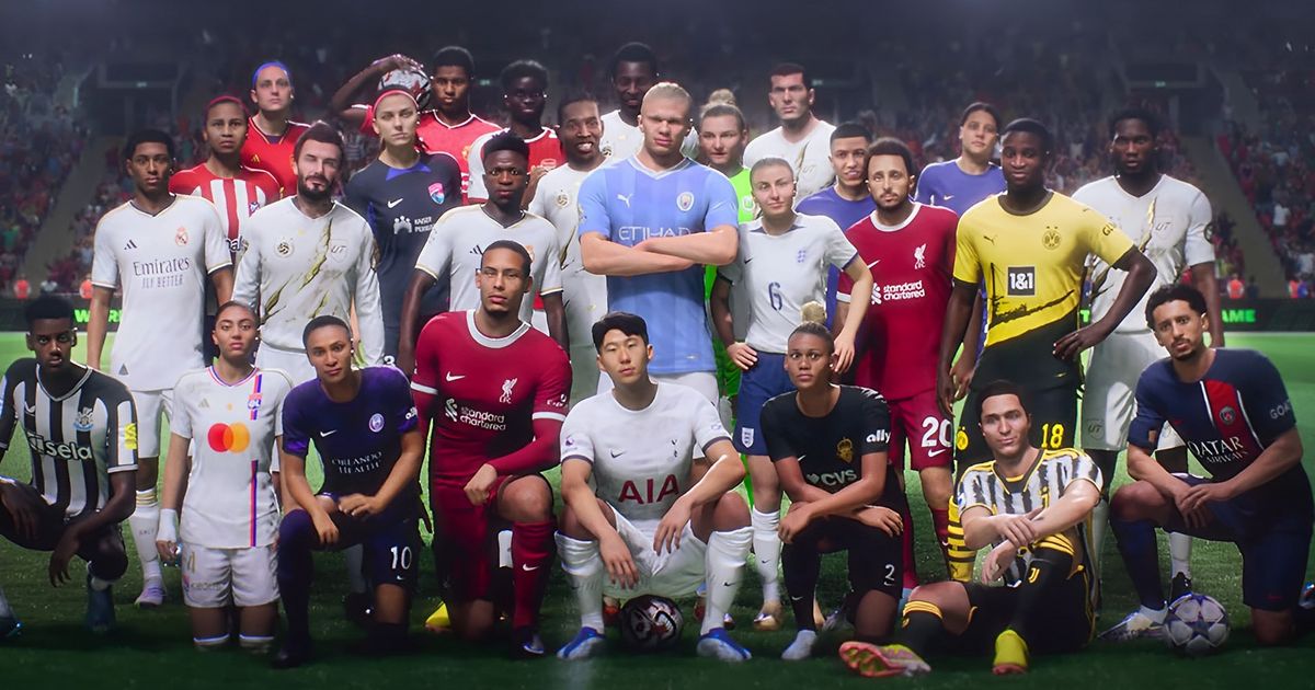 Screenshot of EA Sports FC players standing together