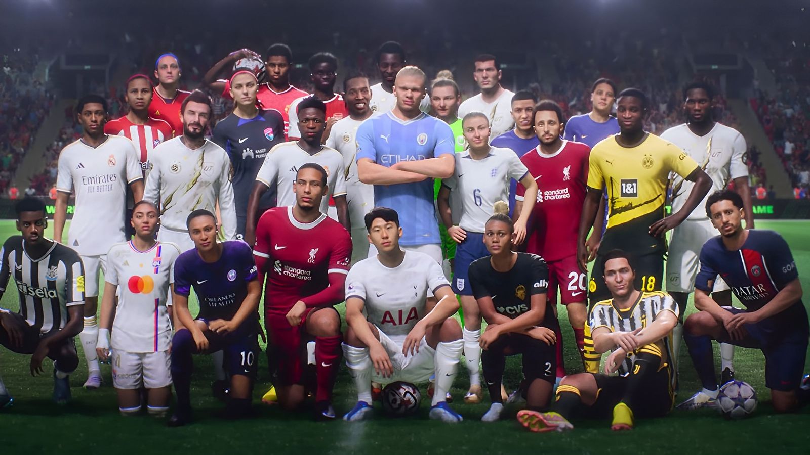 EA Sports FC 24 players posing in front of camera