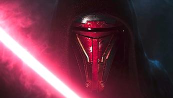 The protagonist of Star Wars: KOTOR remake holding a red lightsaber 