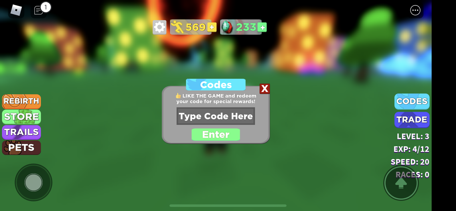 The Speed Simulator code redemption page.