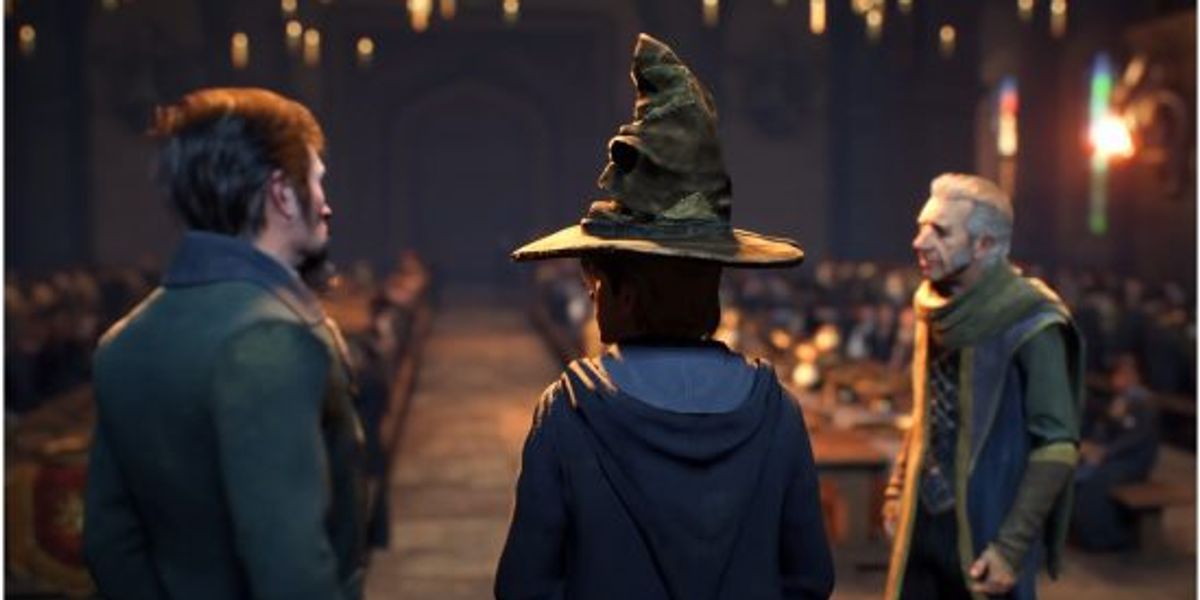 Picture of the sorting ceremony in Hogwarts Legacy