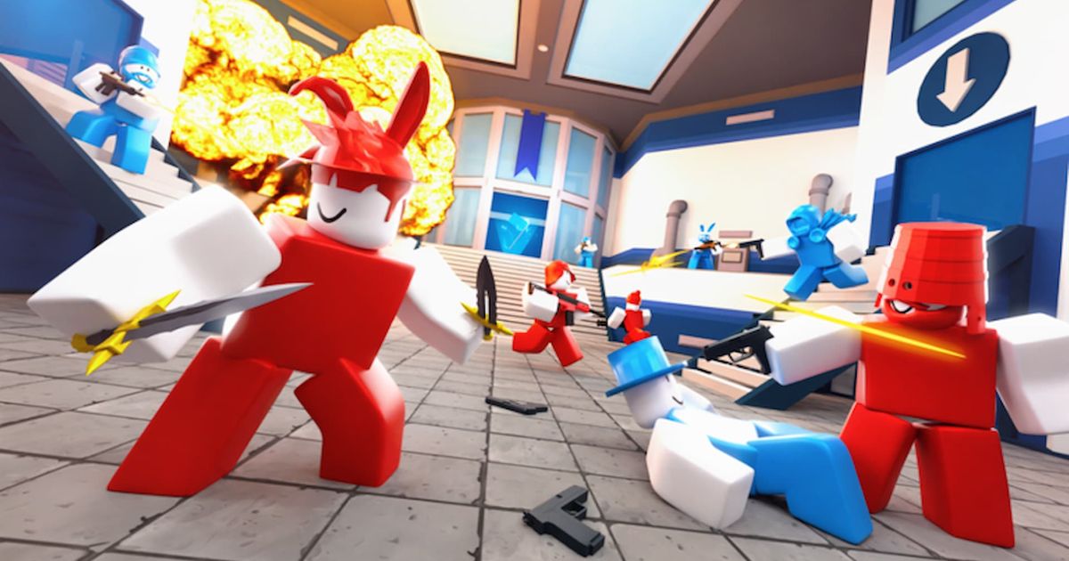 Roblox characters fighting in Flag Wars.