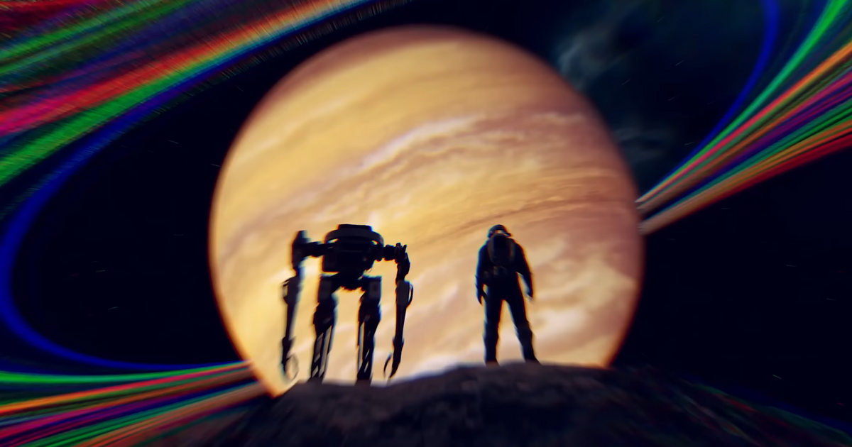 Two Starfield characters standing in front of a planet.