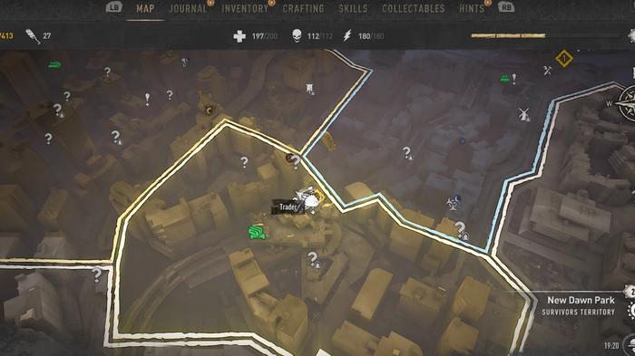 Dying Light 2 Map showing Trader icon in Bazaar in Old Villedor
