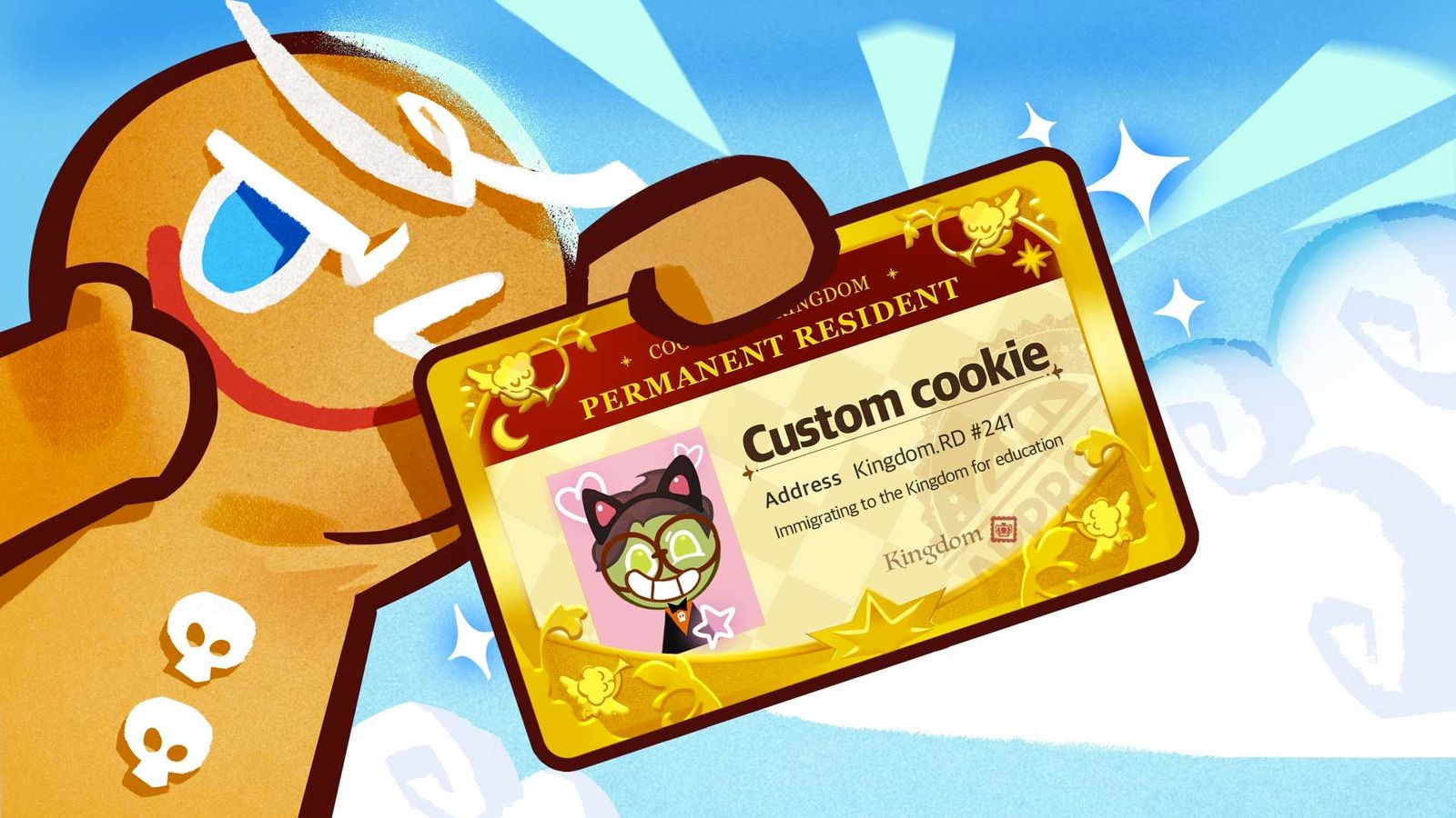 Image of a cookie from Cookie Run: Kingdom holding an ID card