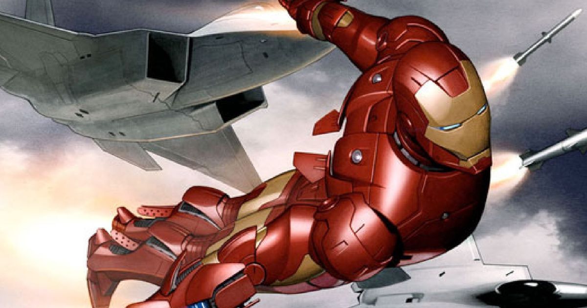 Iron Man flying next to fighter jets 