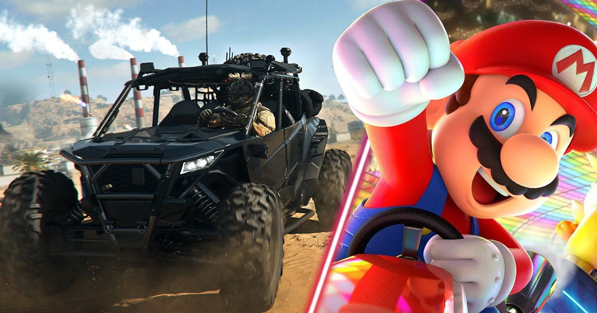 Warzone 2 vehicle and Mario driving go-kart