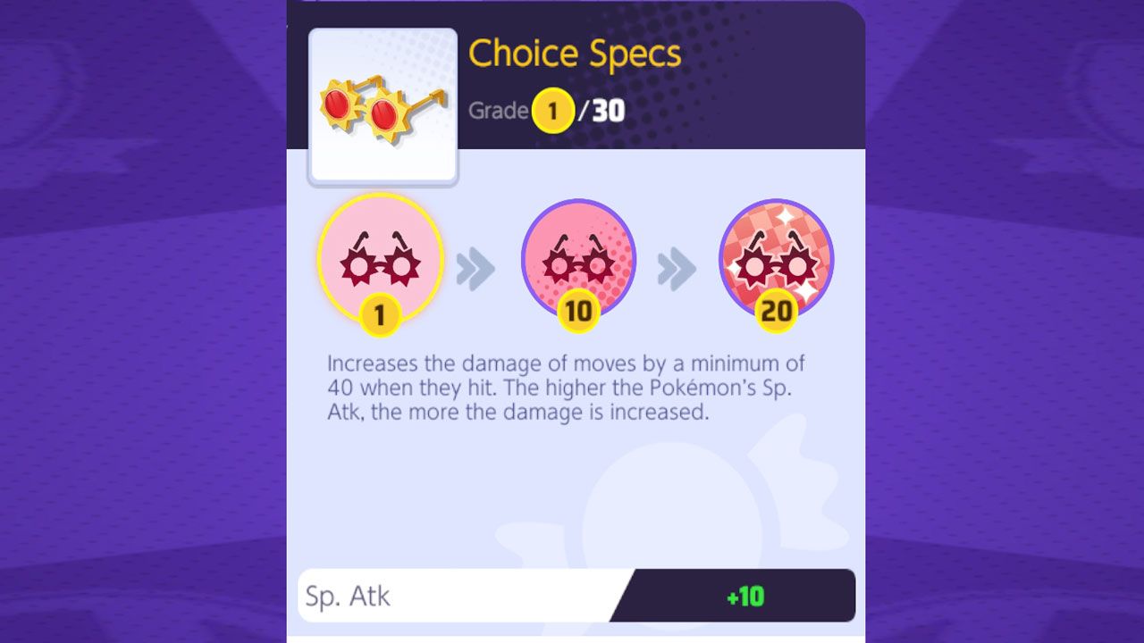 The Pokémon Unite Choice Specs are a new held item.