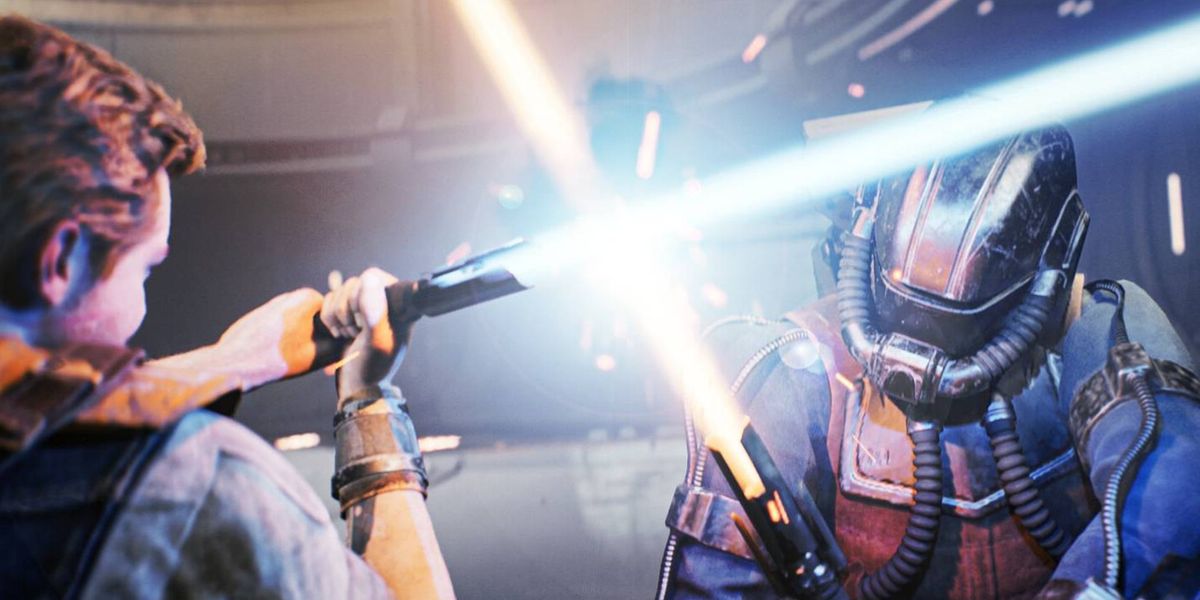 Screenshot showing Star Wars Jedi Survivor players using lightsaber