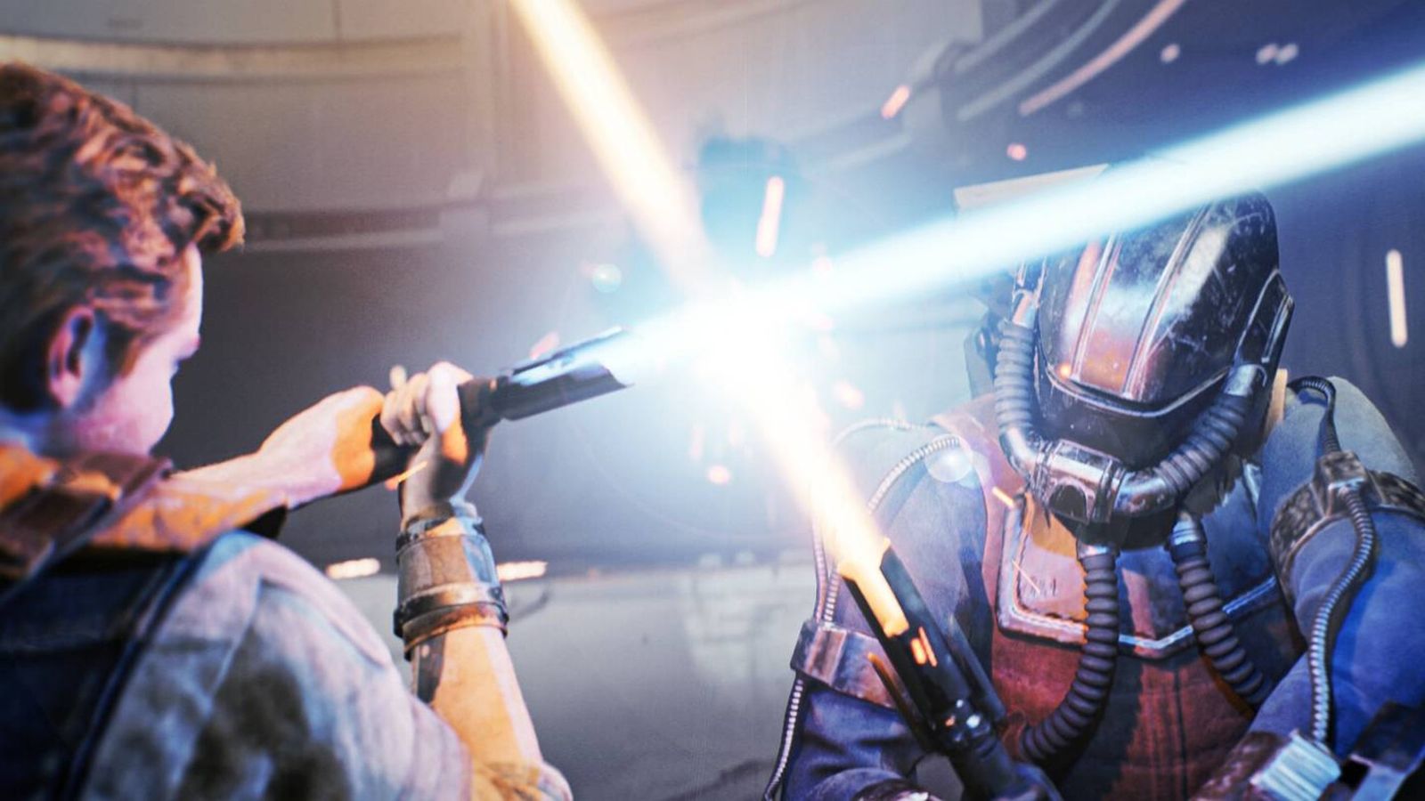 Screenshot showing Star Wars Jedi Survivor players using lightsaber