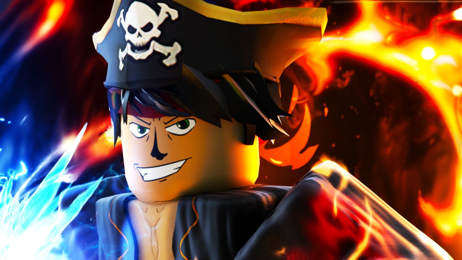 A pirate hat wearing character in Blox Fruits.