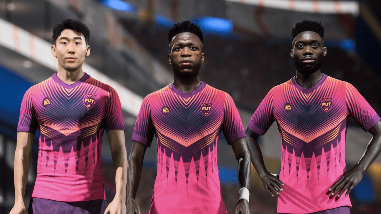 Image of Heung-Min Son, Vinicius Jr. and Alphonso Davies in FIFA 23.