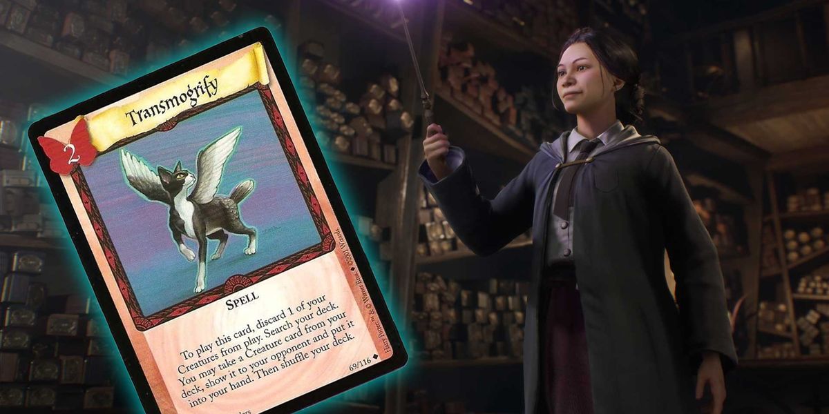 A Hogwarts Legacy image with a matching card from the 2001 game.