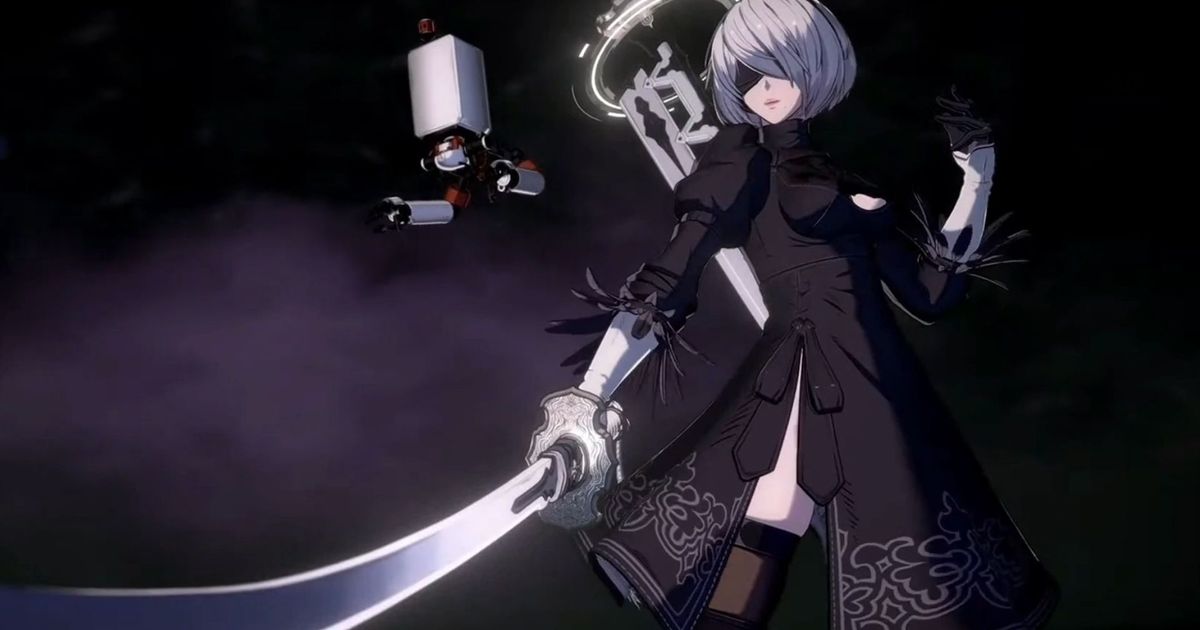 Nier Automata character 2B wielding a sword in Granblue Fantasy Versus 