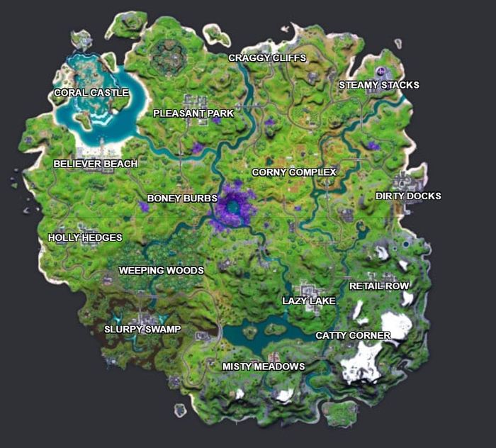 The current Fortnite map (Image via Fortnite.gg)