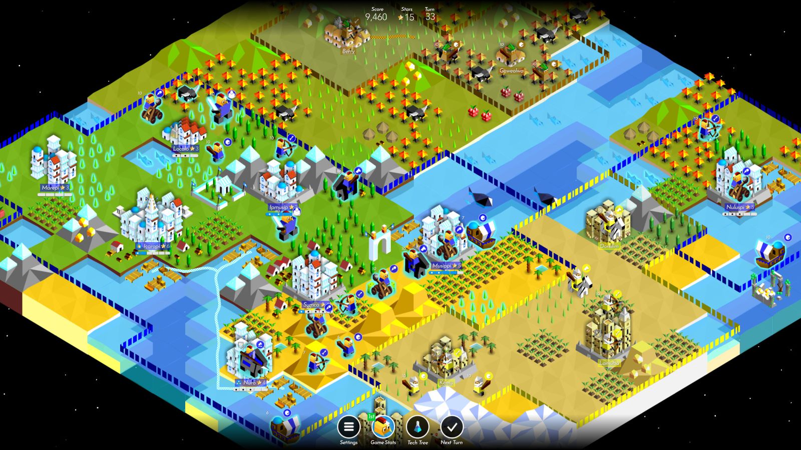 A game map in Battle of Polytopia