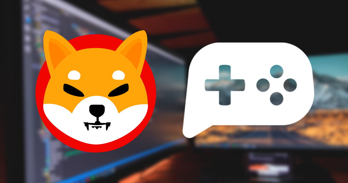 PlaySide Studios Logo next to Shiba Inu logo, against a blurred background of two computer screens.