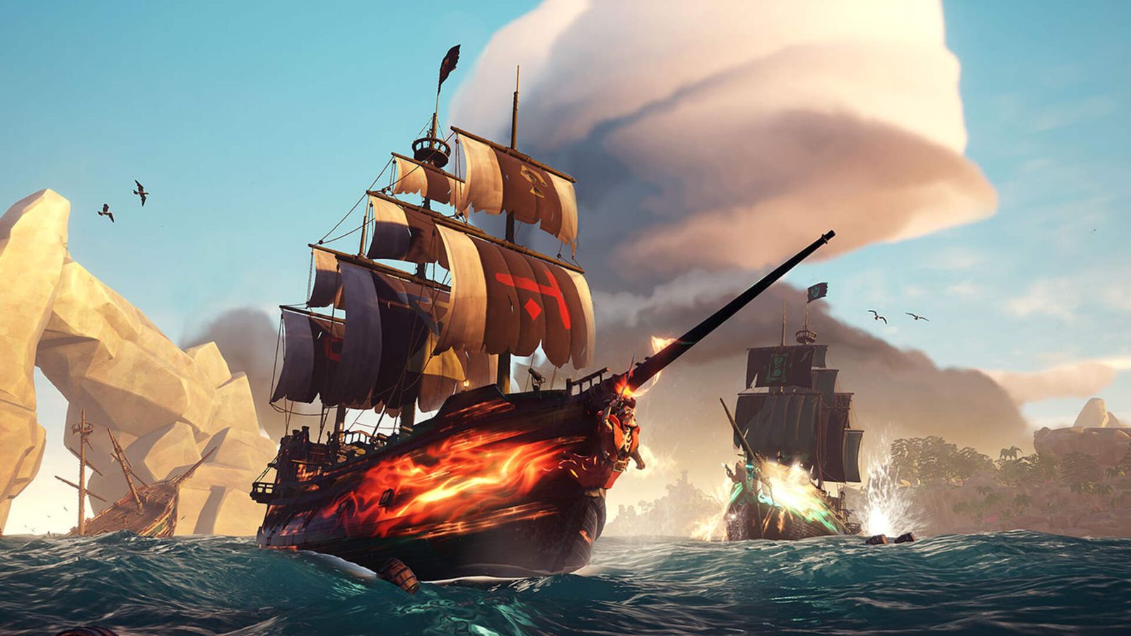 Image of Sea of Thieves pirate ships sailing seas