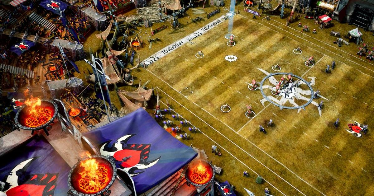 The field with players in Blood Bowl 3.