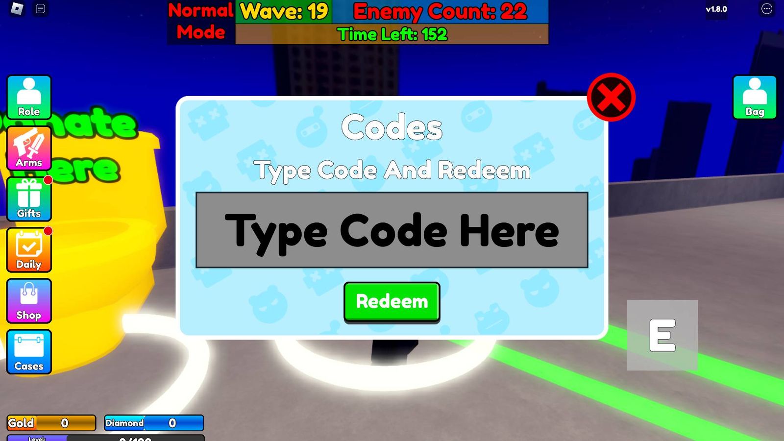 The code redemption screen in Toilet Attack on Roblox.
