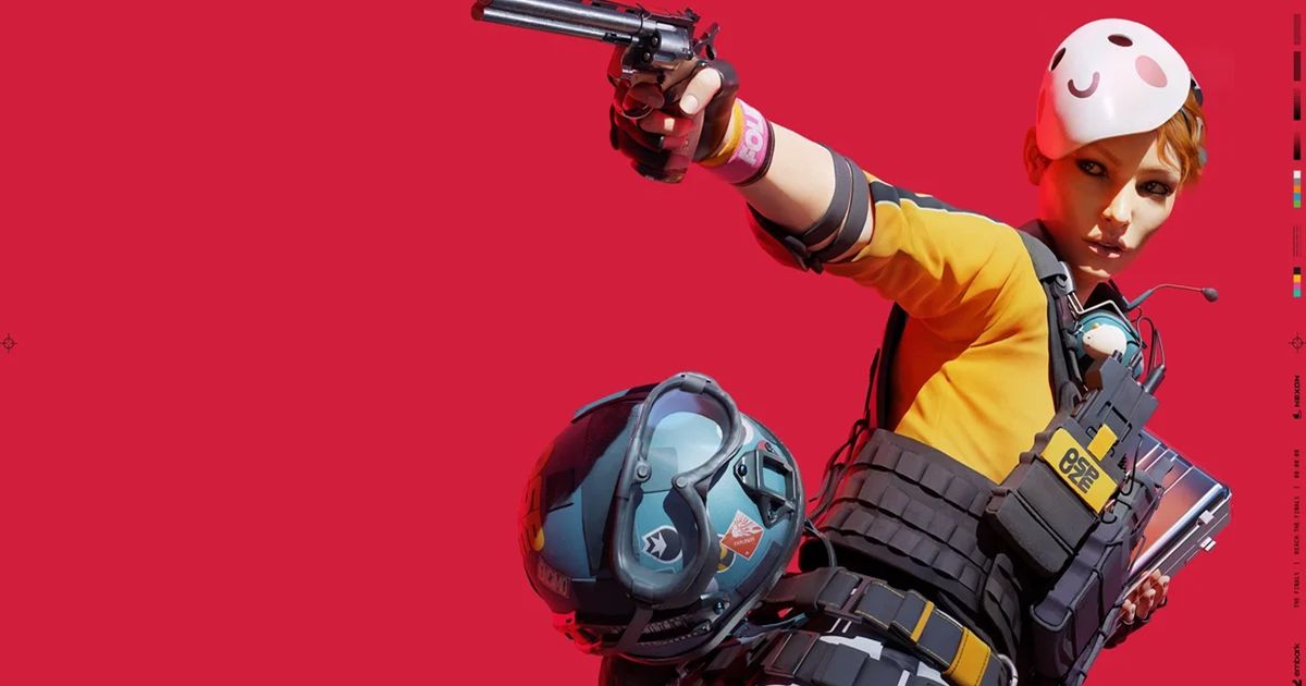 The Finals player aiming revolver on red background