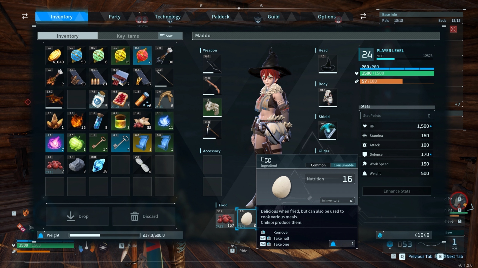 palworld use the feed bag slots in the inventory