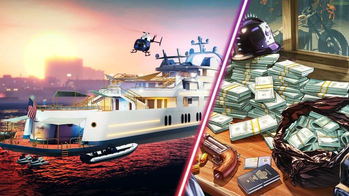 Some money and a yacht in GTA Online.