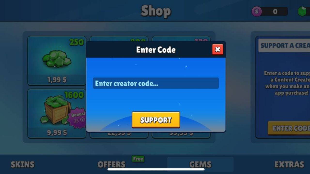 "Enter Code" in Stumble Guys