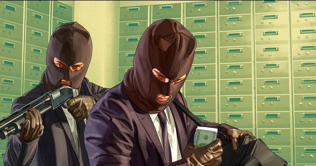 Promo artwork of GTA Online players doing a heist.