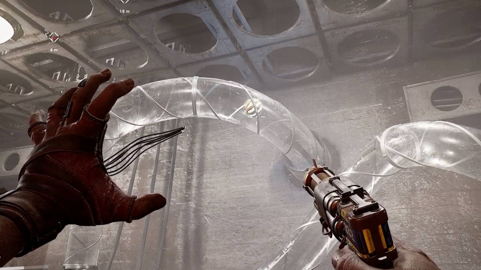 The player character carrying cooling spheres in Atomic Heart.