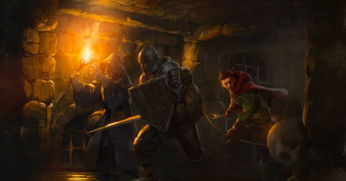 A group of characters battling through a dungeon in Dark and Darker.
