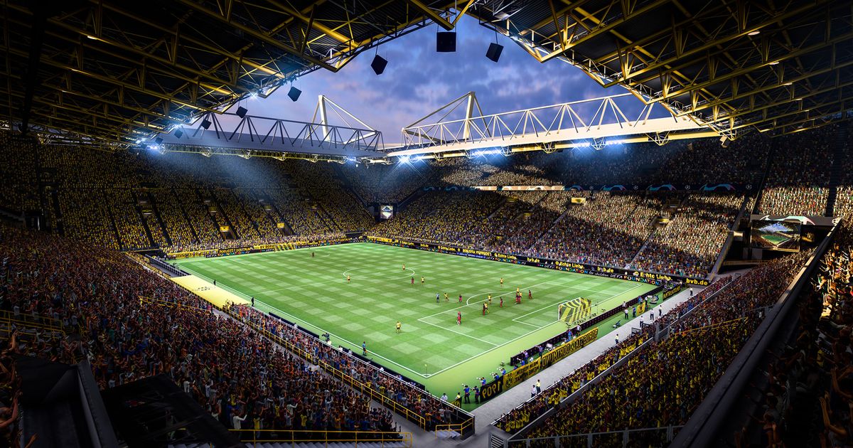 Image of a crowded stadium in FIFA 22.