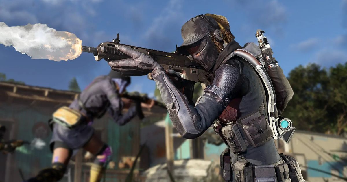 Screenshot of XDefiant player firing assault rifle while aiming down sights
