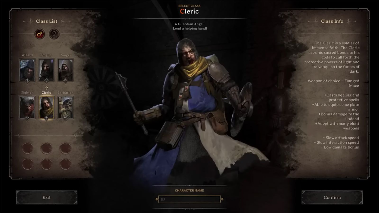 An in-game screenshot of the Cleric in Dark and Darker. 