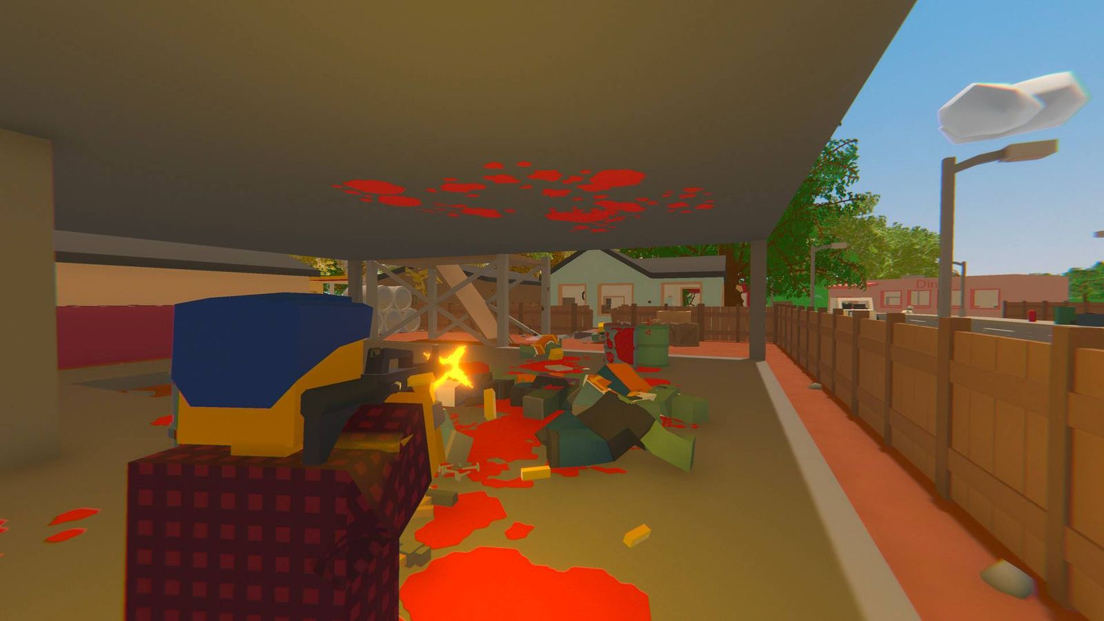 A soldier shooting zombies in Unturned.