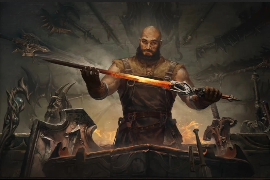 Diablo blacksmith holding a sword