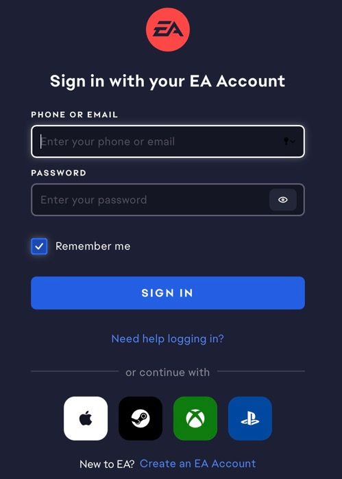 Sign-in page for Battlefield Portal.