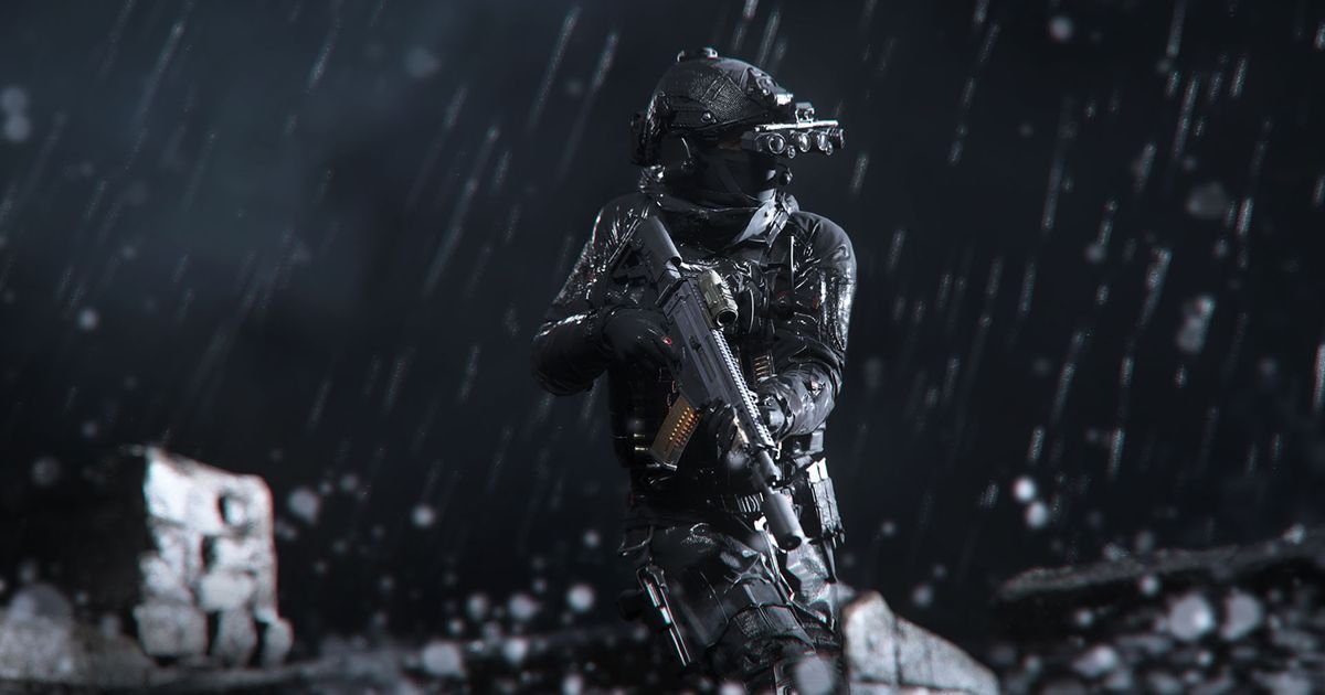 Modern Warfare 3 player wearing night-vision goggles in darkness and rain
