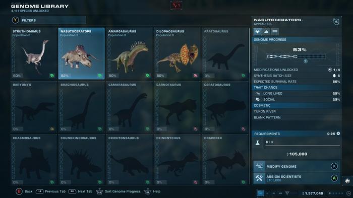 Jurassic World Evolution 2 Hatchery Dinosaur choices