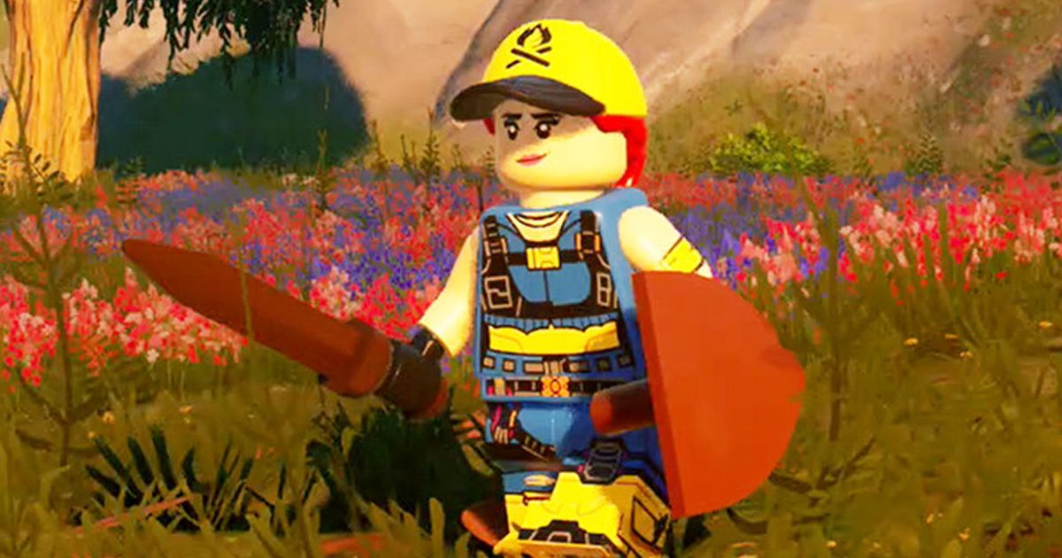 LEGO Fortnite character holding sword and shield